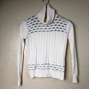 Ivory turtleneck long sleeve cable knit sweater